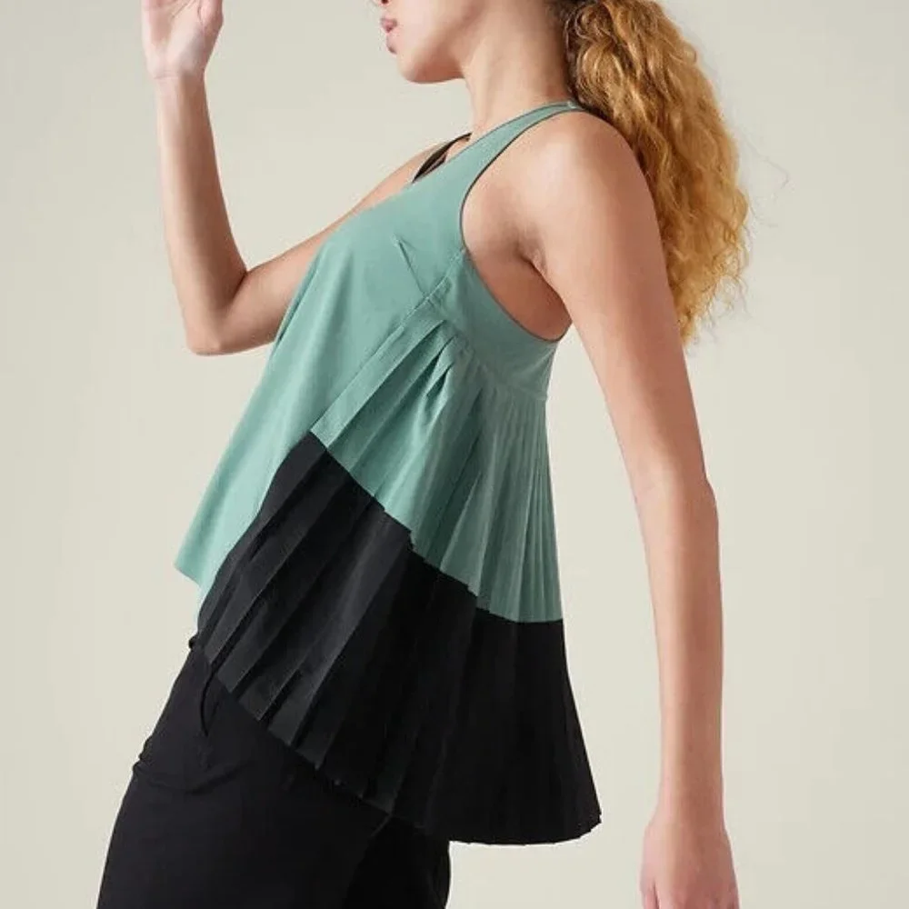 Athleta Swing Forward Pleated Tank size L Deep Ocean Teal - Picture 3 of 5
